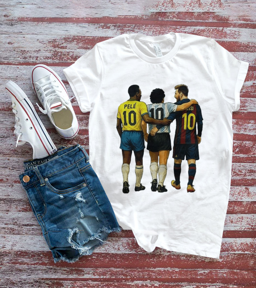 Pele Maradona Messi Football Legends Iconic Trio 10 T-Shirt