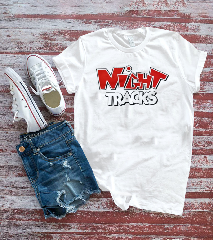 Night Tracks Retro Cartoon Style Bold Red And Black T-Shirt