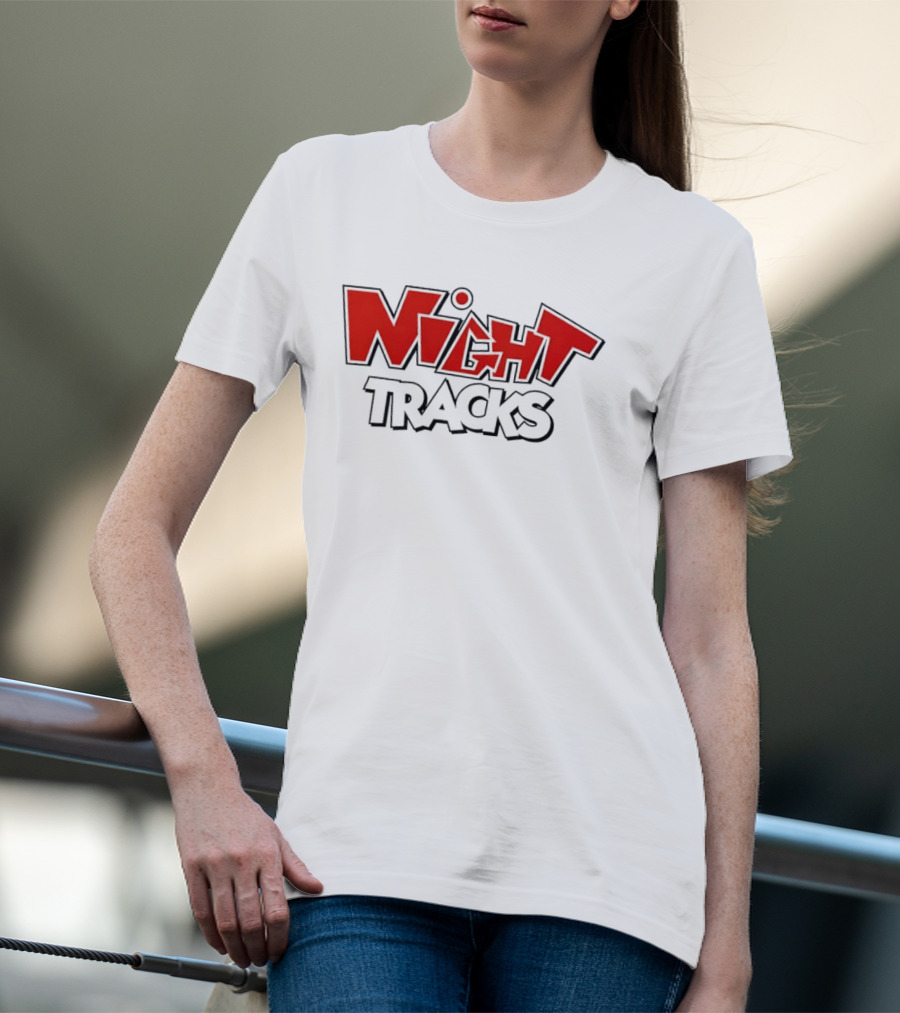 Night Tracks Retro Cartoon Style Bold Red And Black T-Shirt