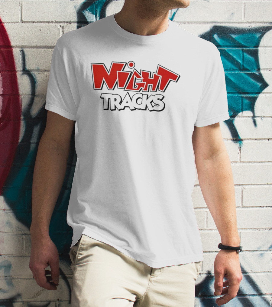 Night Tracks Retro Cartoon Style Bold Red And Black T-Shirt