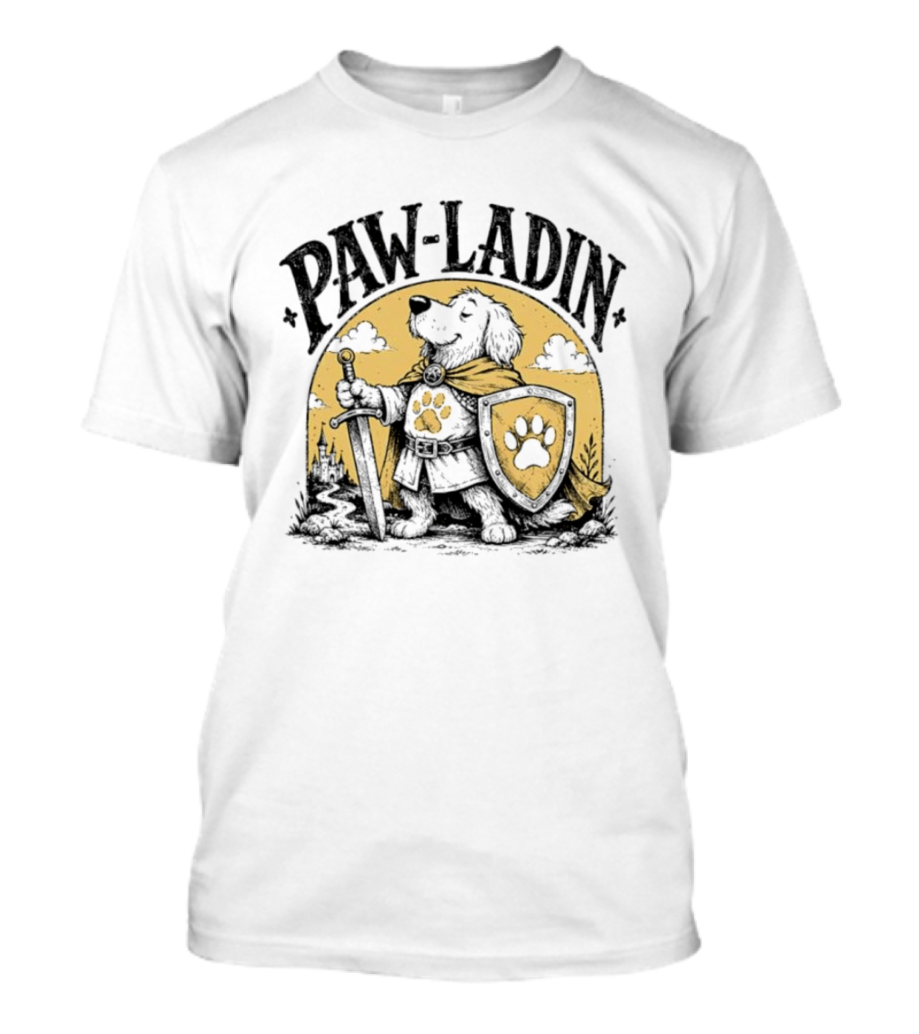 Paw Ladin Knight Dog Sword Shield Fantasy Adventure T-Shirt