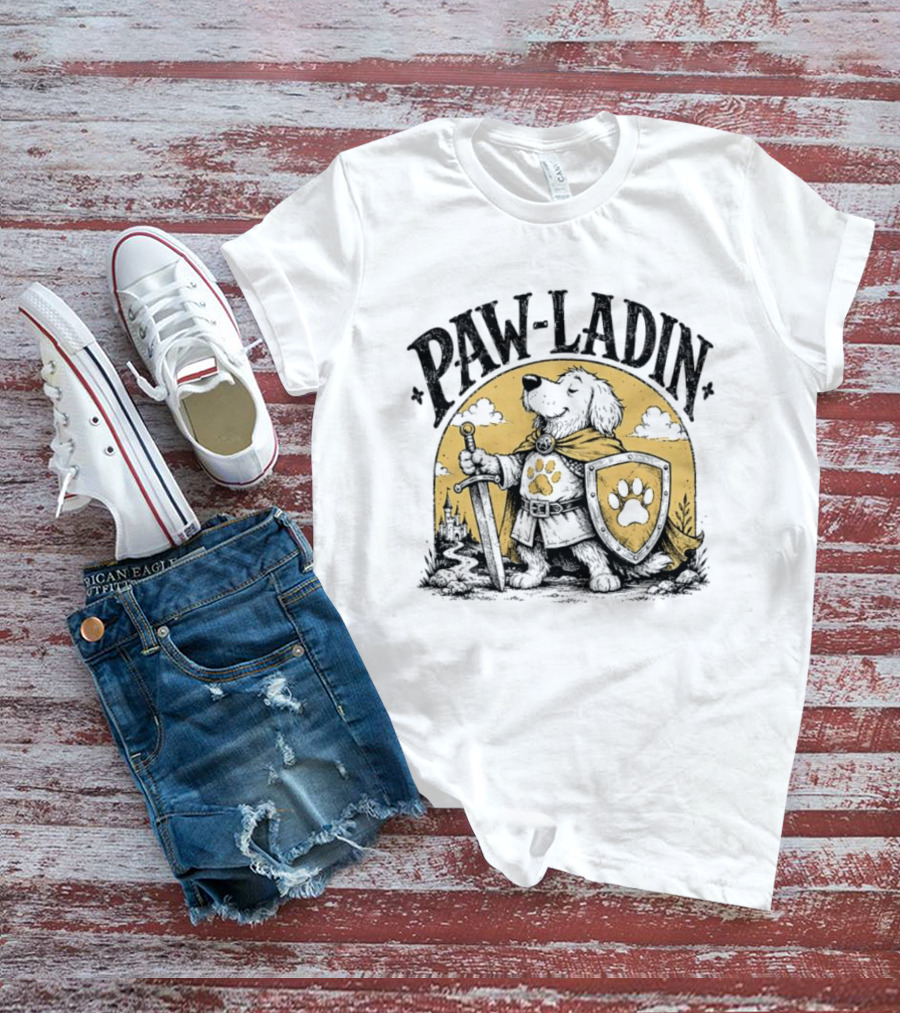 Paw Ladin Knight Dog Sword Shield Fantasy Adventure T-Shirt