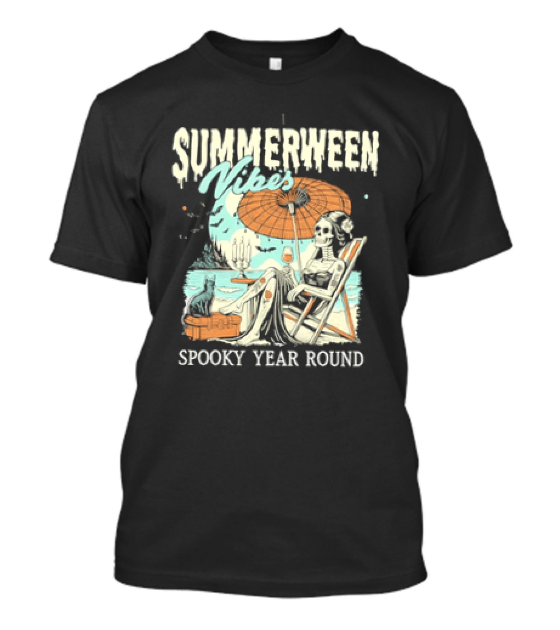 Summerween Vibes Skeleton Spooky Year Round T-Shirt