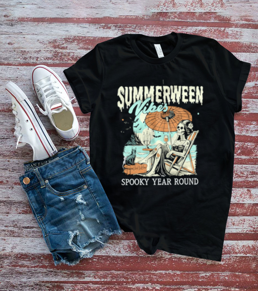 Summerween Vibes Skeleton Spooky Year Round T-Shirt