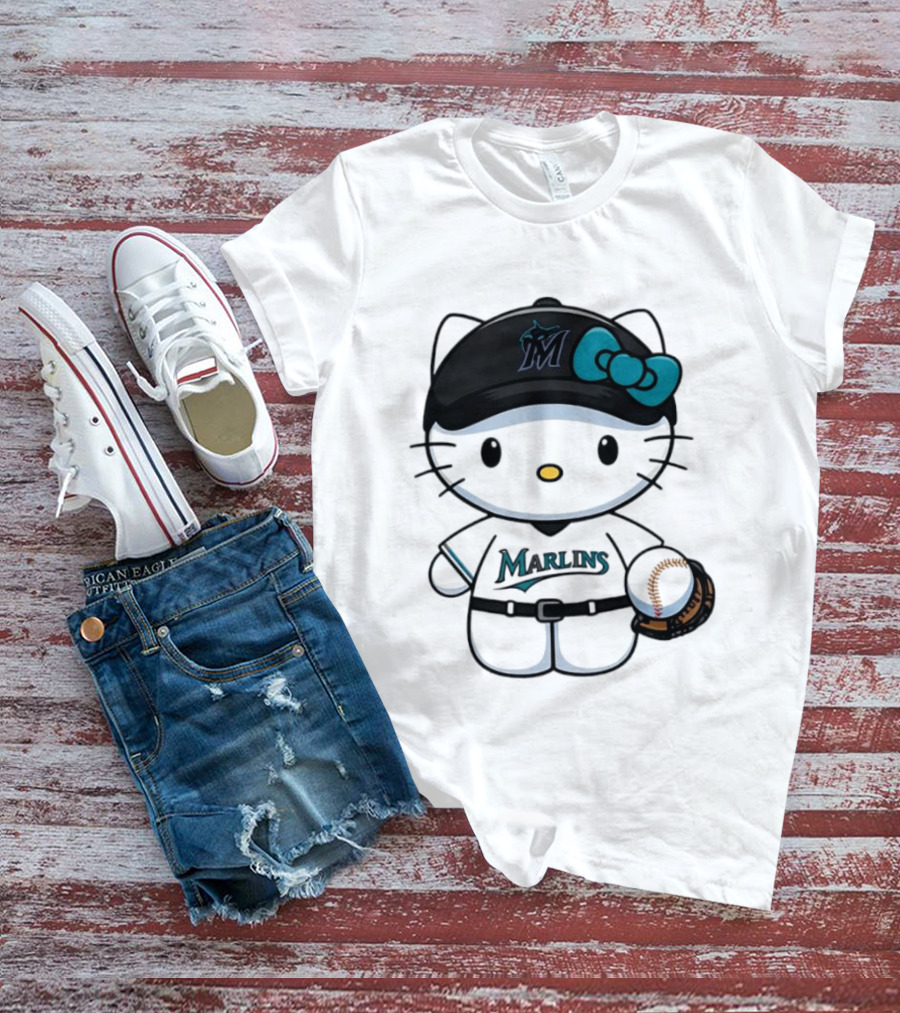 Hello Kitty Miami Marlins MLB Baseball Fan Merchandise T-Shirt