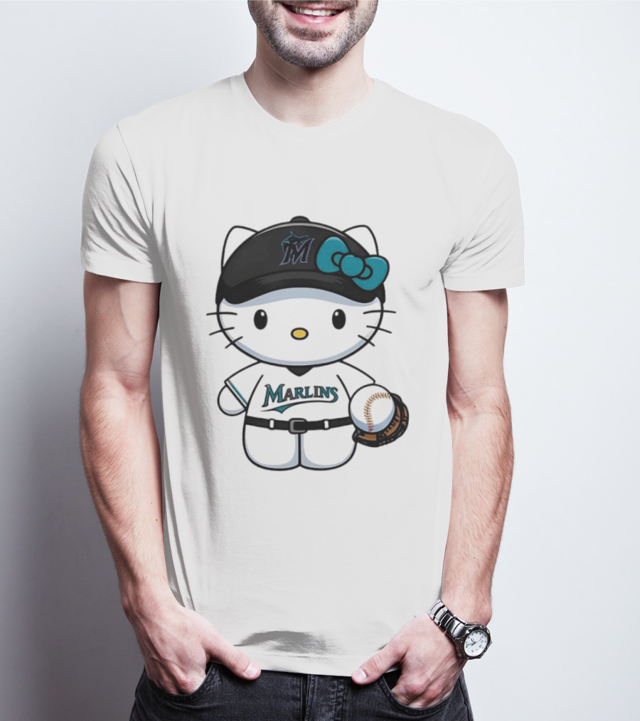 Hello Kitty Miami Marlins MLB Baseball Fan Merchandise T-Shirt