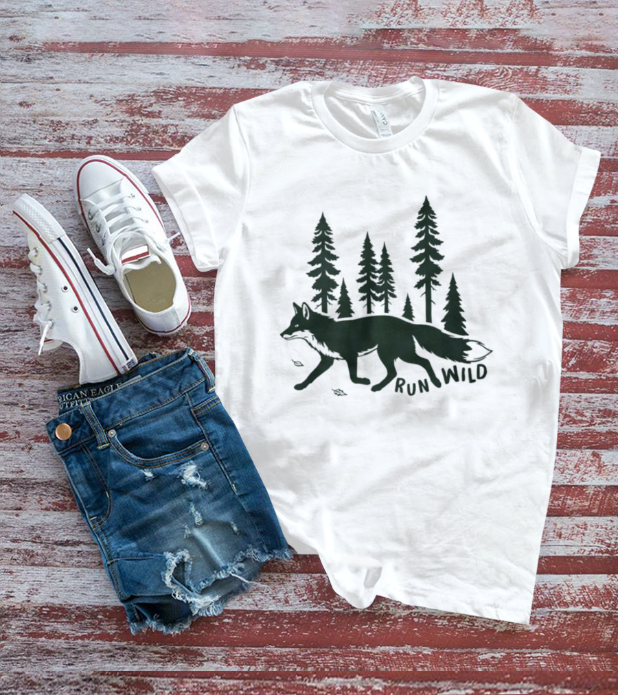 Run Wild Audubon 2026 Fundraiser Fox And Pine Trees T-Shirt