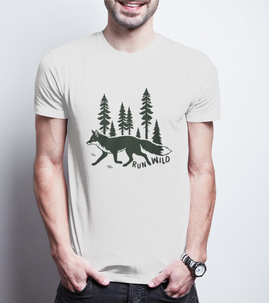 Run Wild Audubon 2026 Fundraiser Fox And Pine Trees T-Shirt