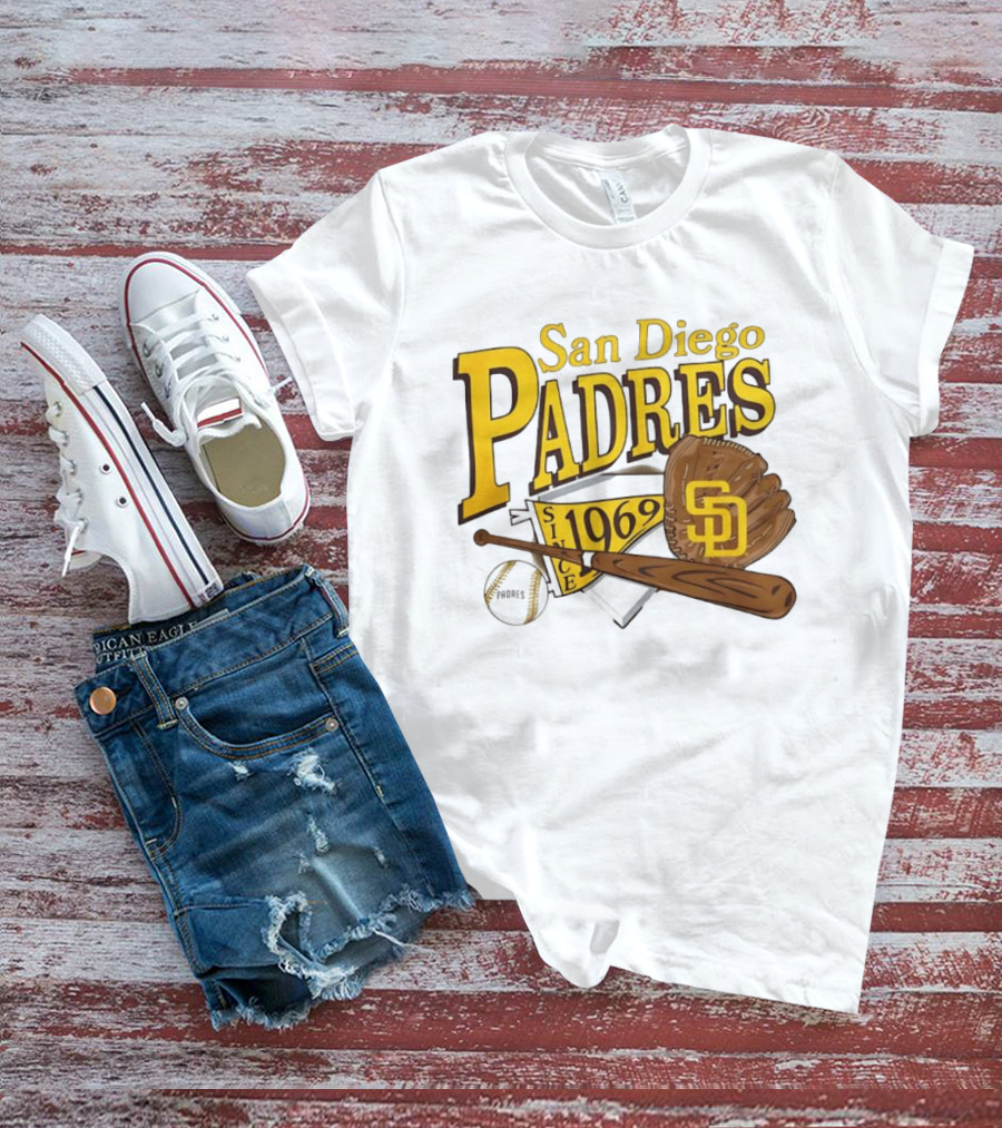 San Diego Padres Baseball Glove Bat Ball Since 1969 T-Shirt
