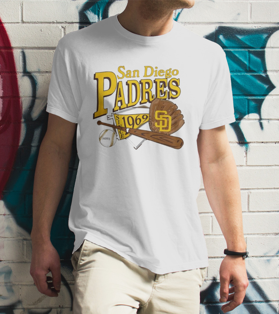 San Diego Padres Baseball Glove Bat Ball Since 1969 T-Shirt