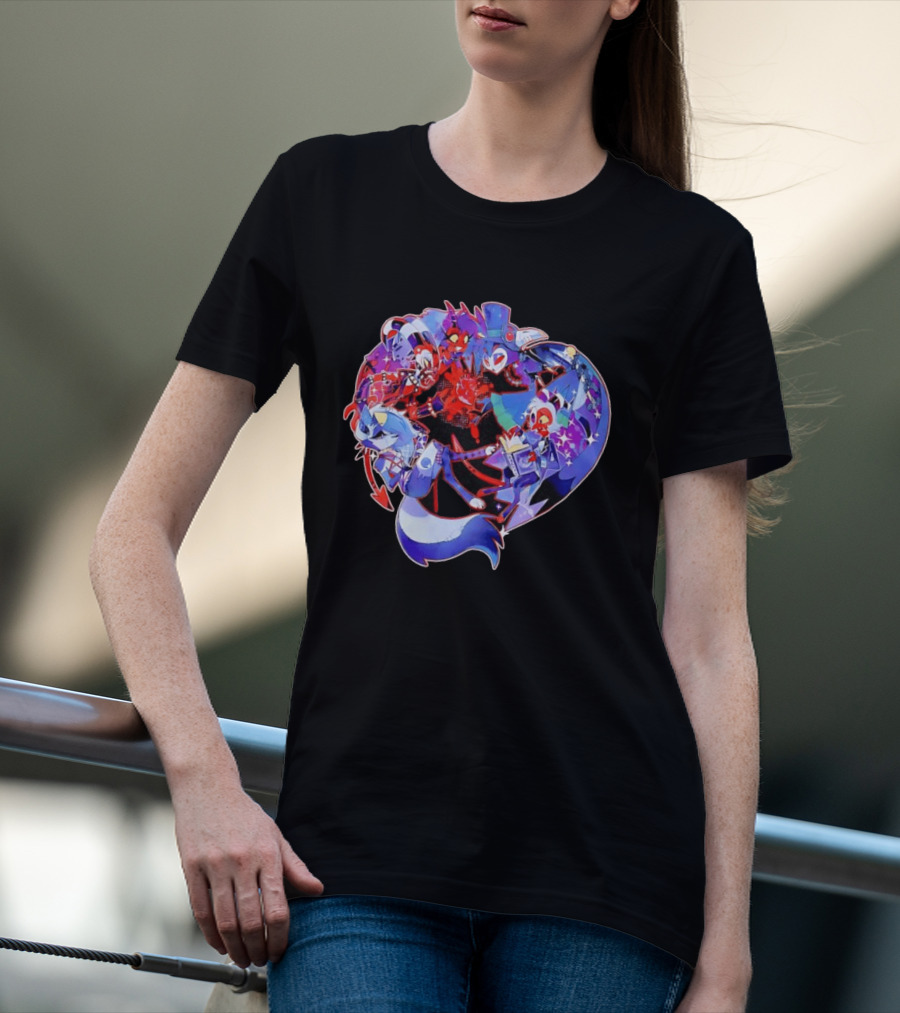 Blitzo Moxxie Millie Loona Stolas Helluva Boss Cast Crew Ensemble Vibrant Character Collage T-Shirt