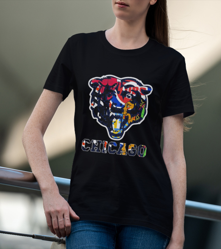 Chicago Bears Cubs White Sox Bulls Blackhawks Fire Sports Mashup T-Shirt
