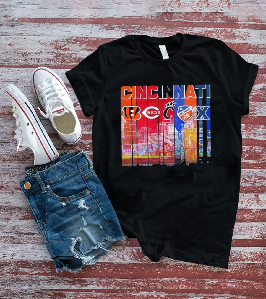 Cincinnati Bengals Reds Bearcats FC Xavier Skyline T-Shirt