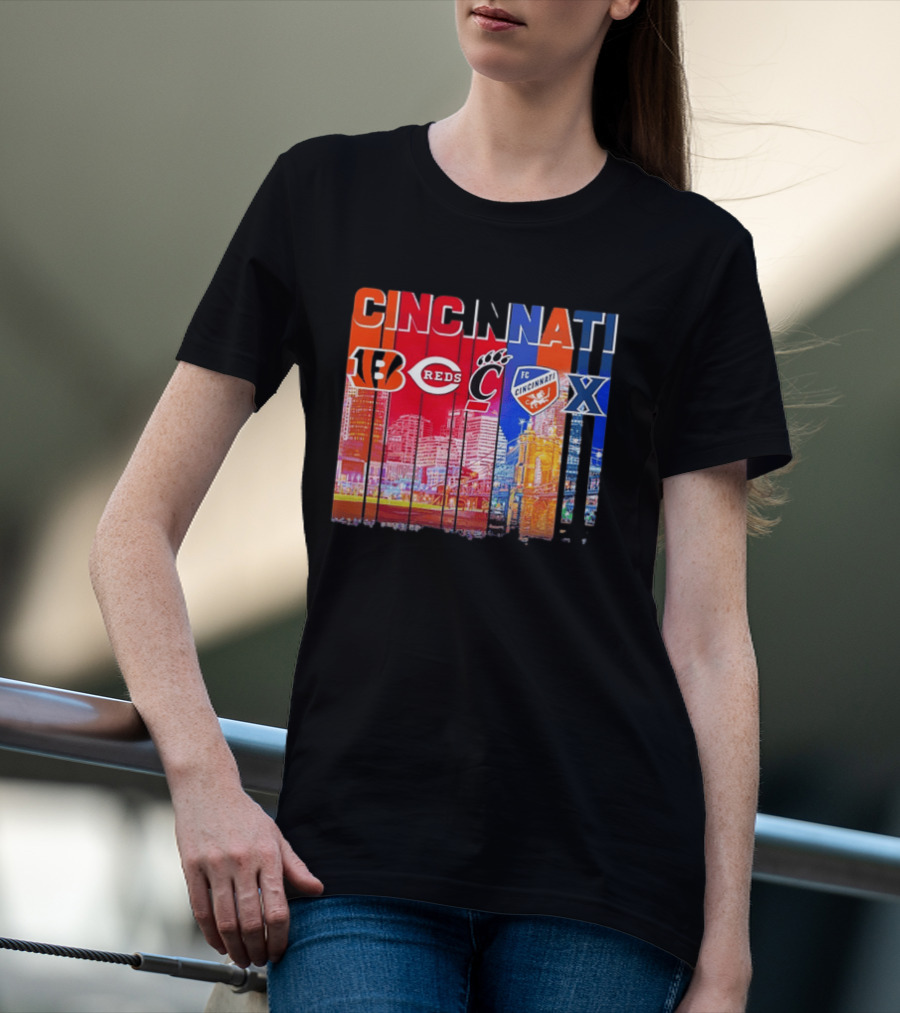 Cincinnati Bengals Reds Bearcats FC Xavier Skyline T-Shirt