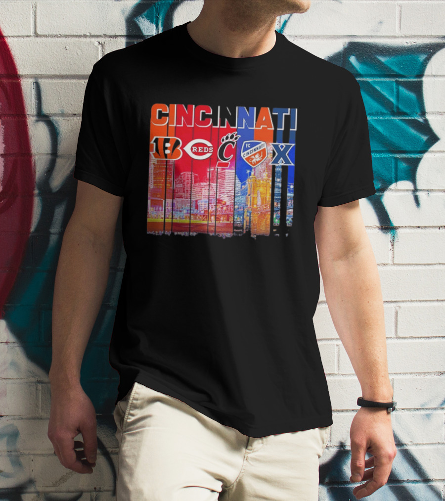 Cincinnati Bengals Reds Bearcats FC Xavier Skyline T-Shirt
