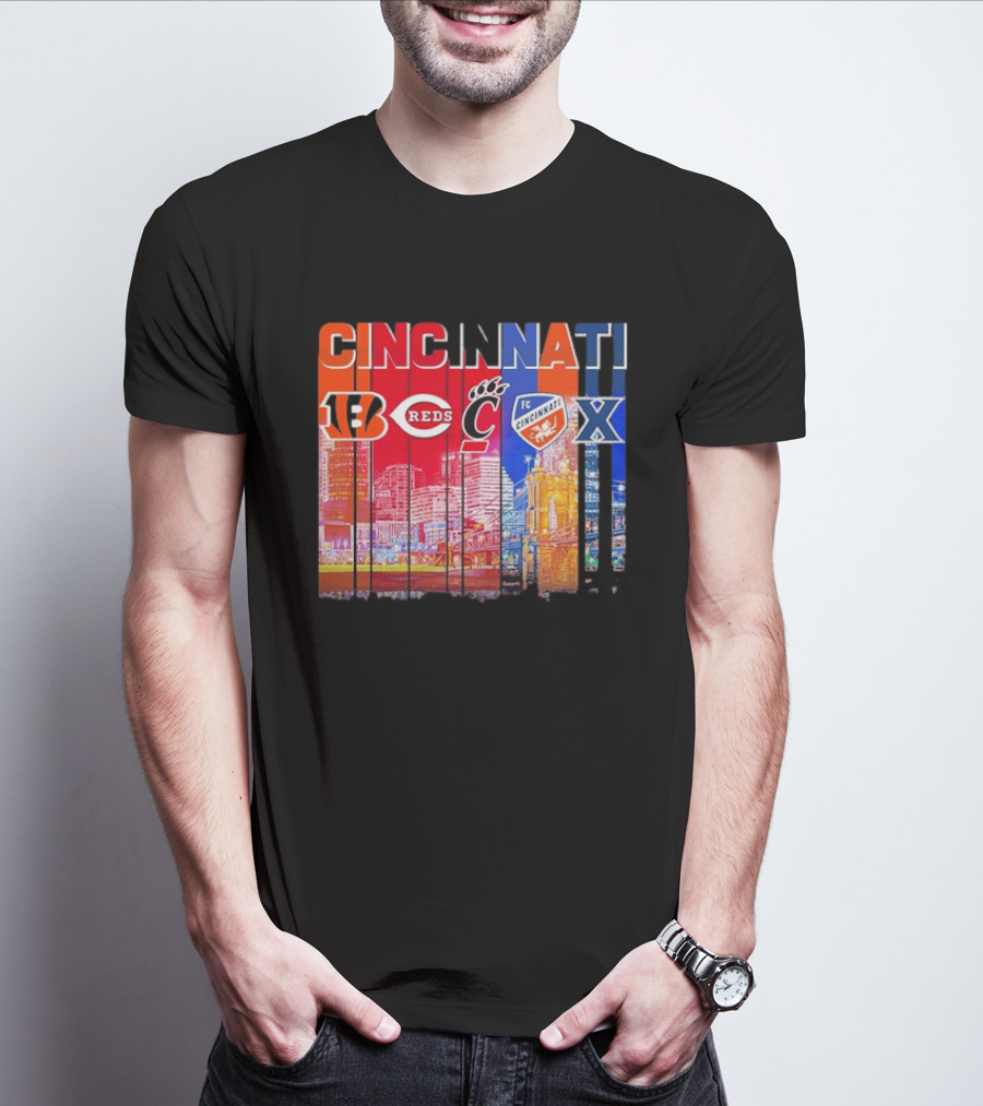 Cincinnati Bengals Reds Bearcats FC Xavier Skyline T-Shirt