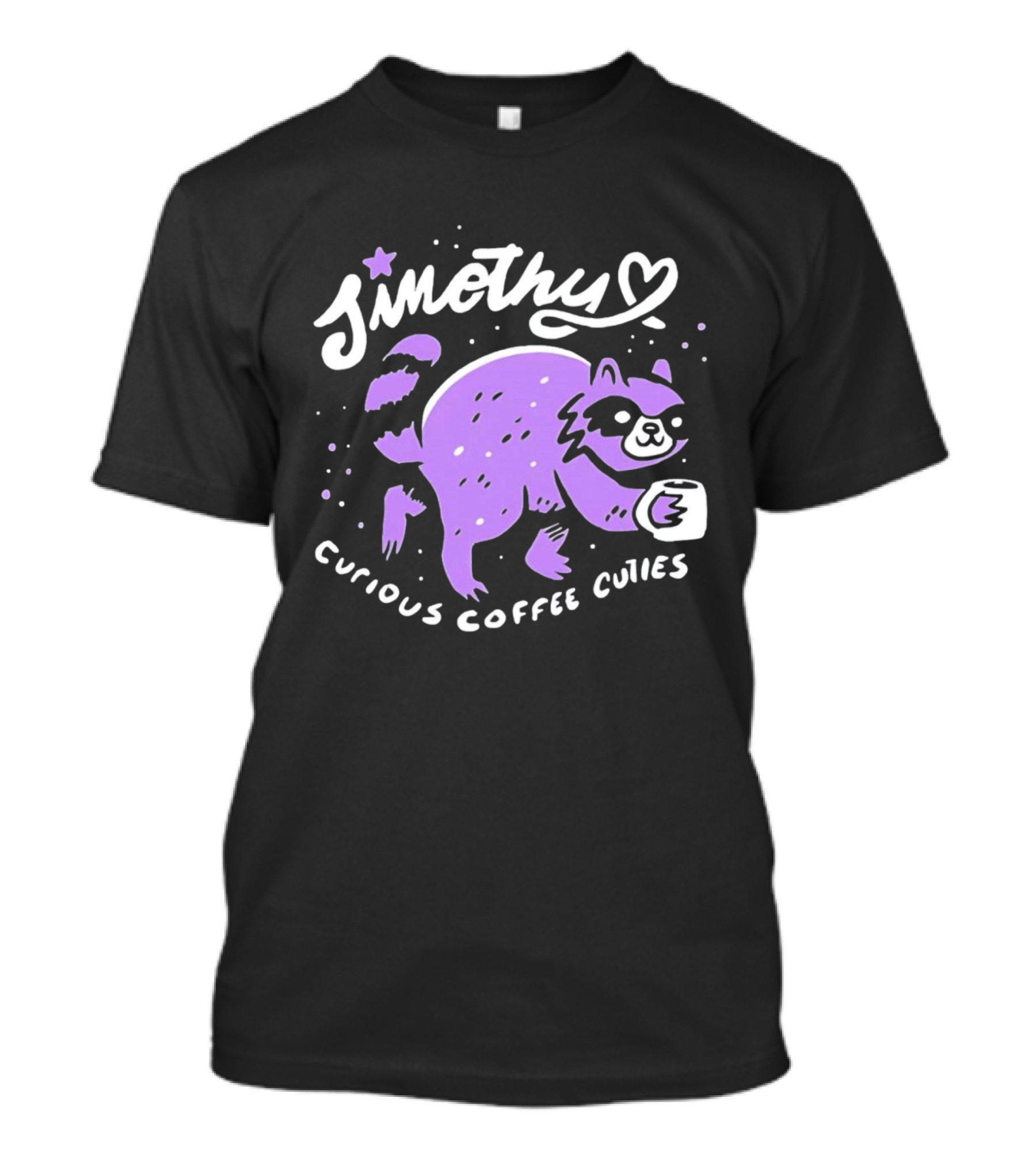 Sinothy Curious Coffee Cuties Purple Raccoon Cup T-Shirt