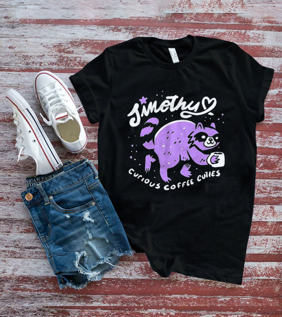 Sinothy Curious Coffee Cuties Purple Raccoon Cup T-Shirt