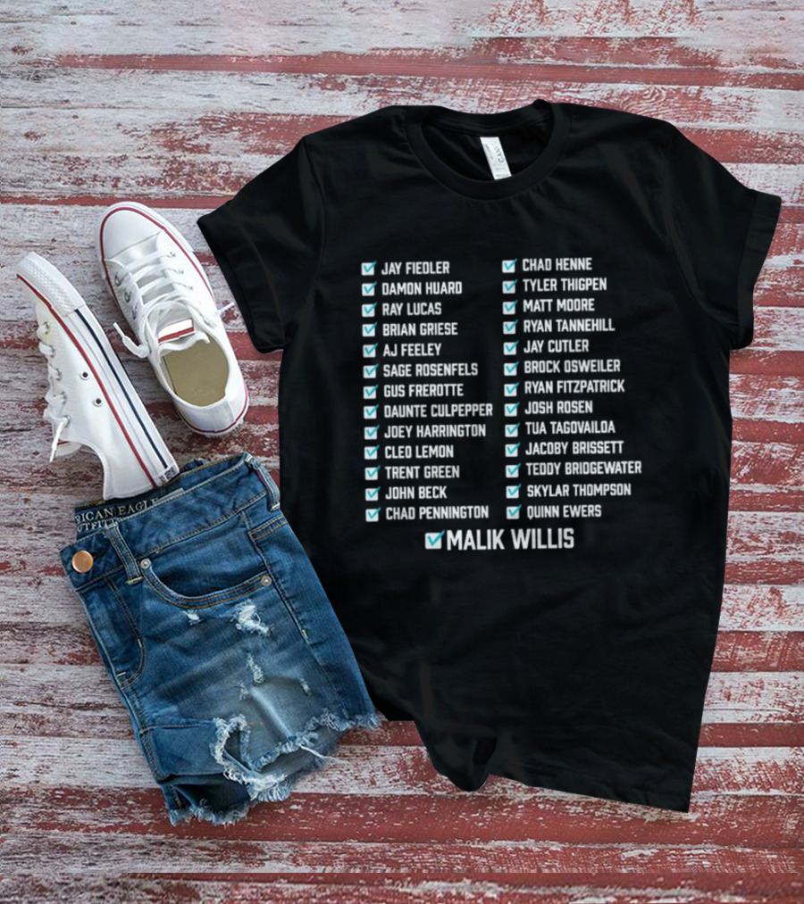 Know Your History Dolphins Starting Quarterbacks Since Marino Checklisted T-Shirt