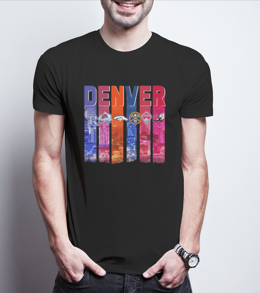 Denver Broncos Nuggets Rockies Avalanche Rapids Pioneers Skyline T-Shirt