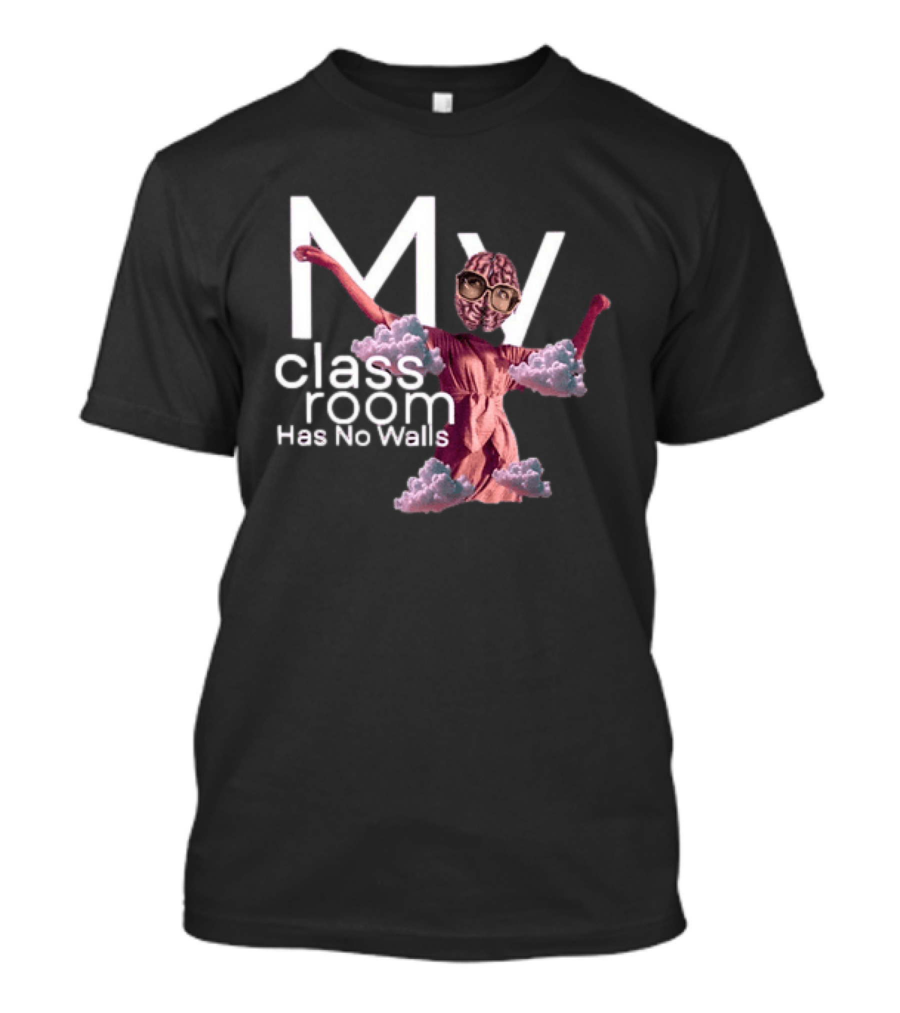 My Classroom Has No Walls Surreal Retro Brain Head Clouds T-Shirt
