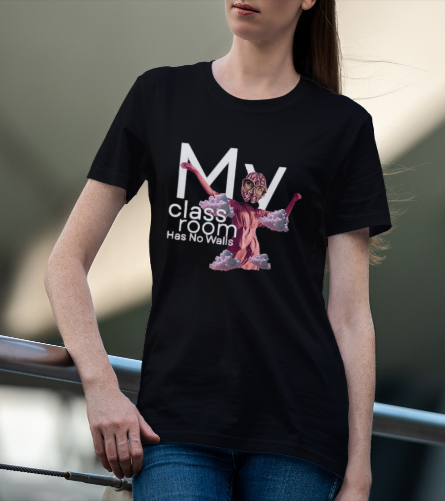 My Classroom Has No Walls Surreal Retro Brain Head Clouds T-Shirt