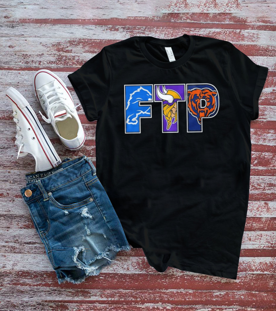FTP Detroit Lions Minnesota Vikings Chicago Bears Logos T-Shirt
