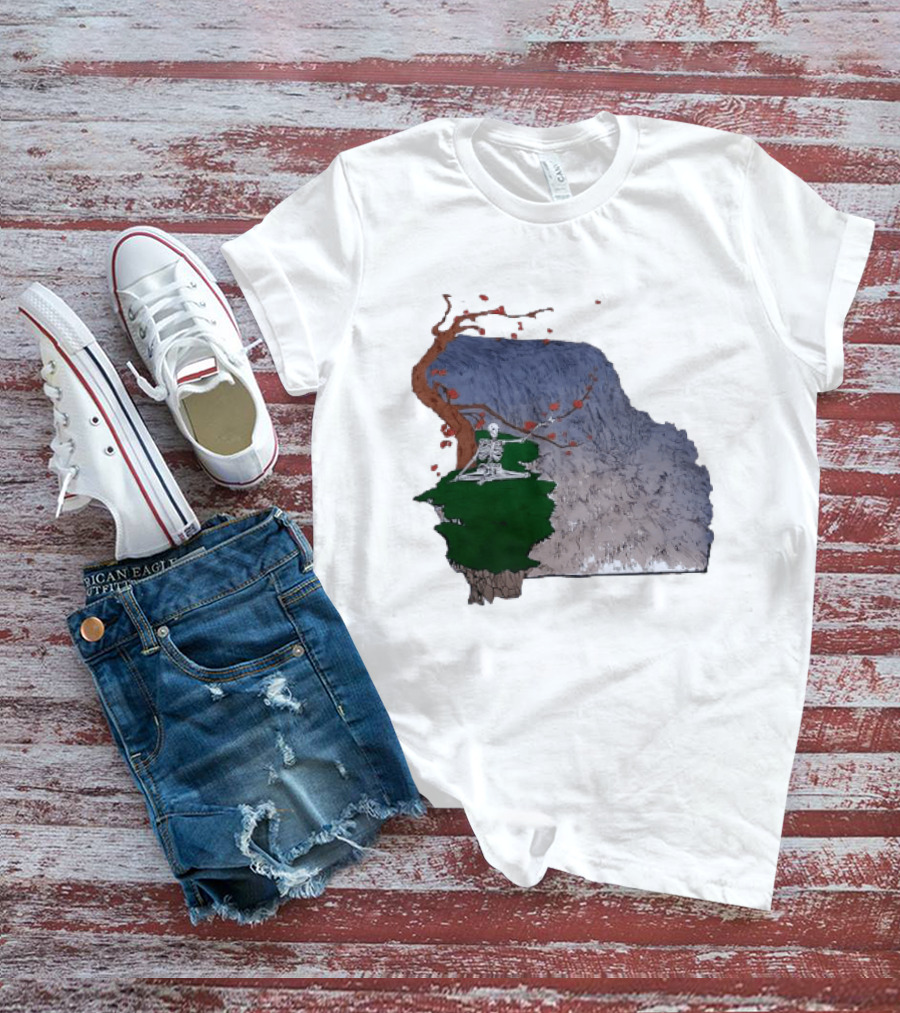 Grateful Dead Skeleton Meditating Under Flowering Tree T-Shirt