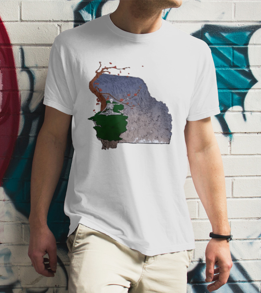 Grateful Dead Skeleton Meditating Under Flowering Tree T-Shirt