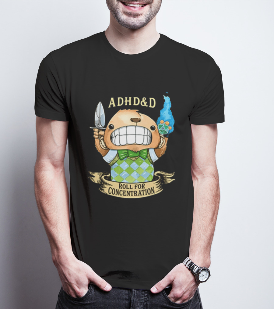 ADHD&D Roll For Concentration Bear With Knife And Dice T-Shirt