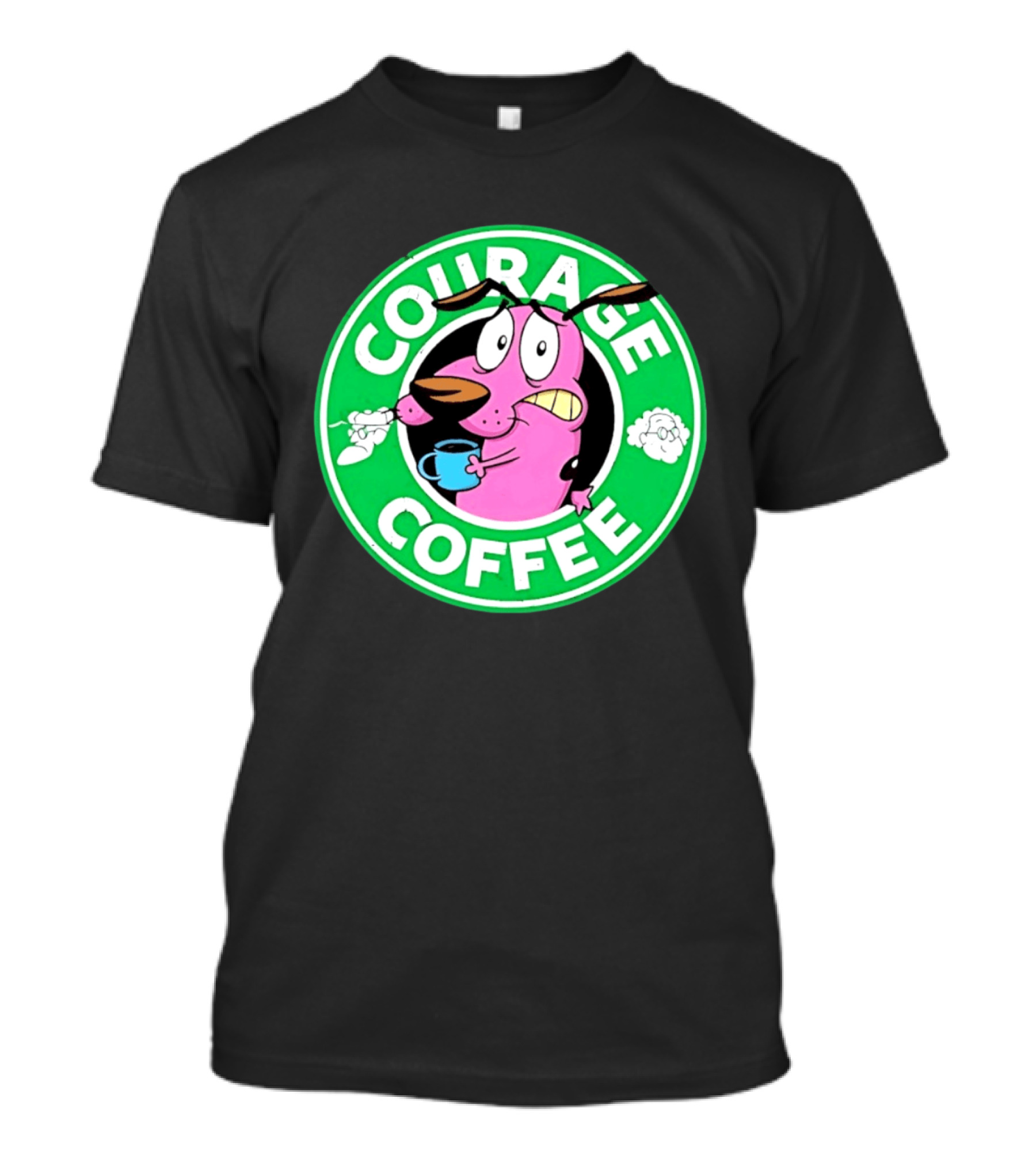 Courage The Cowardly Dog Coffee Parody Green Circle T-Shirt
