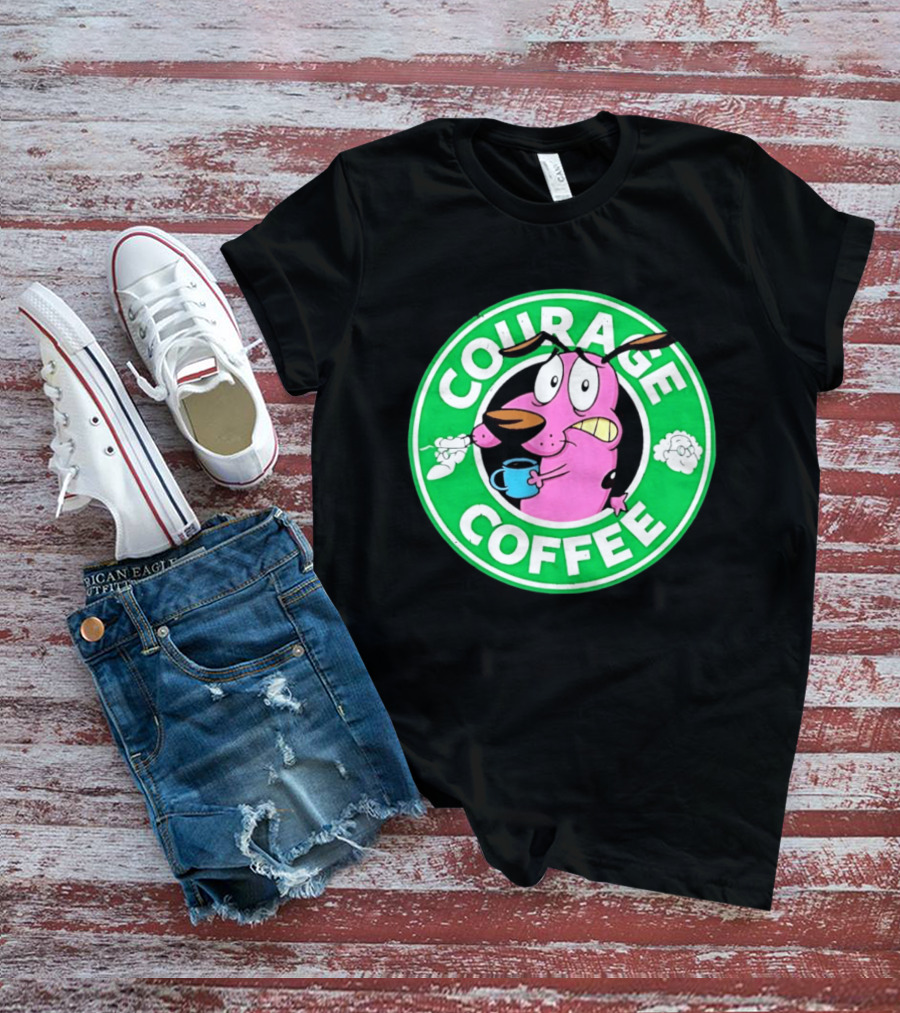 Courage The Cowardly Dog Coffee Parody Green Circle T-Shirt