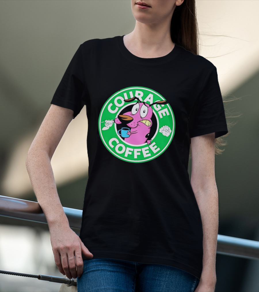 Courage The Cowardly Dog Coffee Parody Green Circle T-Shirt