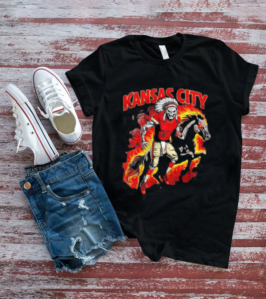 Kansas City Skeleton Player Riding Flaming Horse T-Shirt