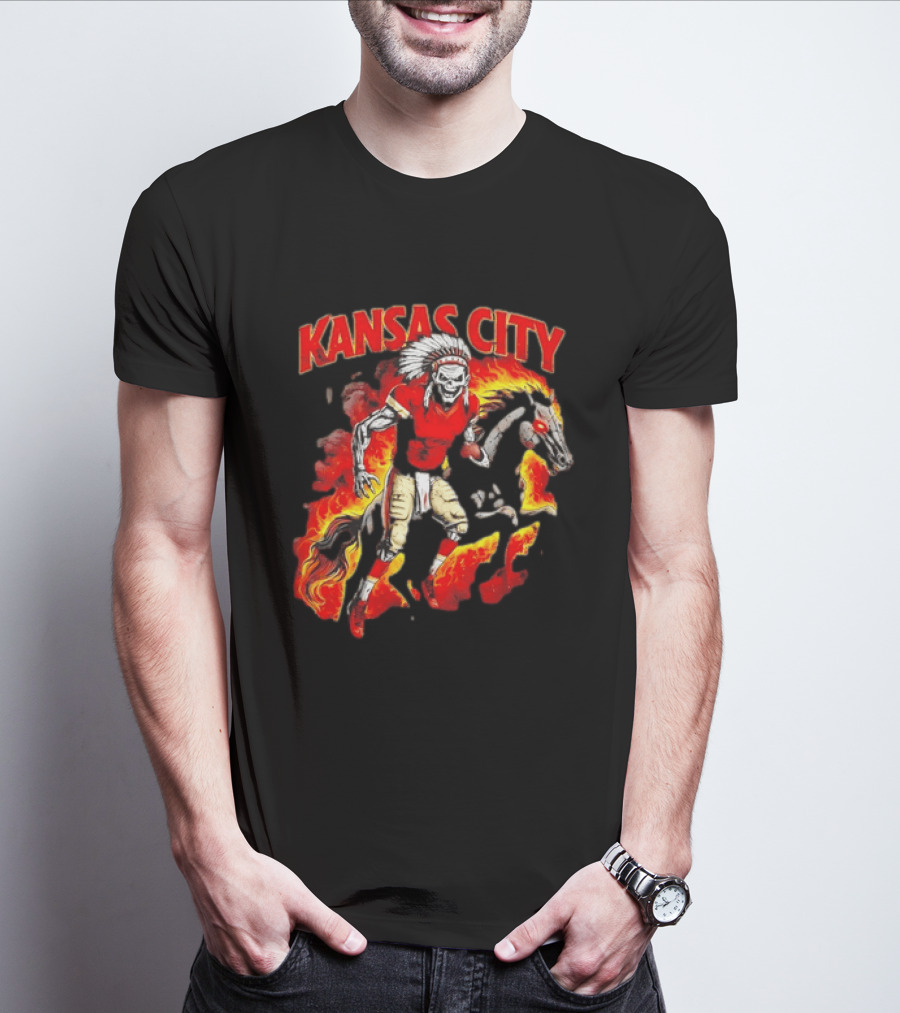 Kansas City Skeleton Player Riding Flaming Horse T-Shirt