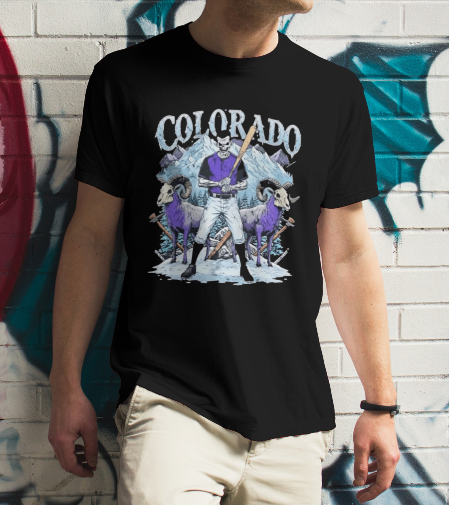 Colorado Skeleton Batter Mountain Ram Scene T-Shirt
