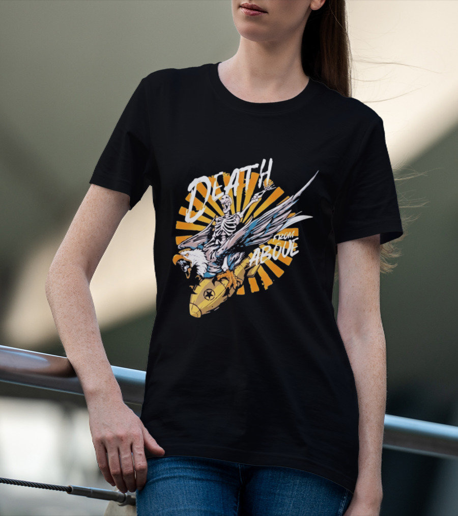 Skeleton Eagle Riding Bomb Death From Above T-Shirt