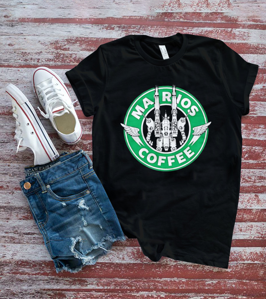 Marios Coffee Mech Robot Wings Green Circular T-Shirt