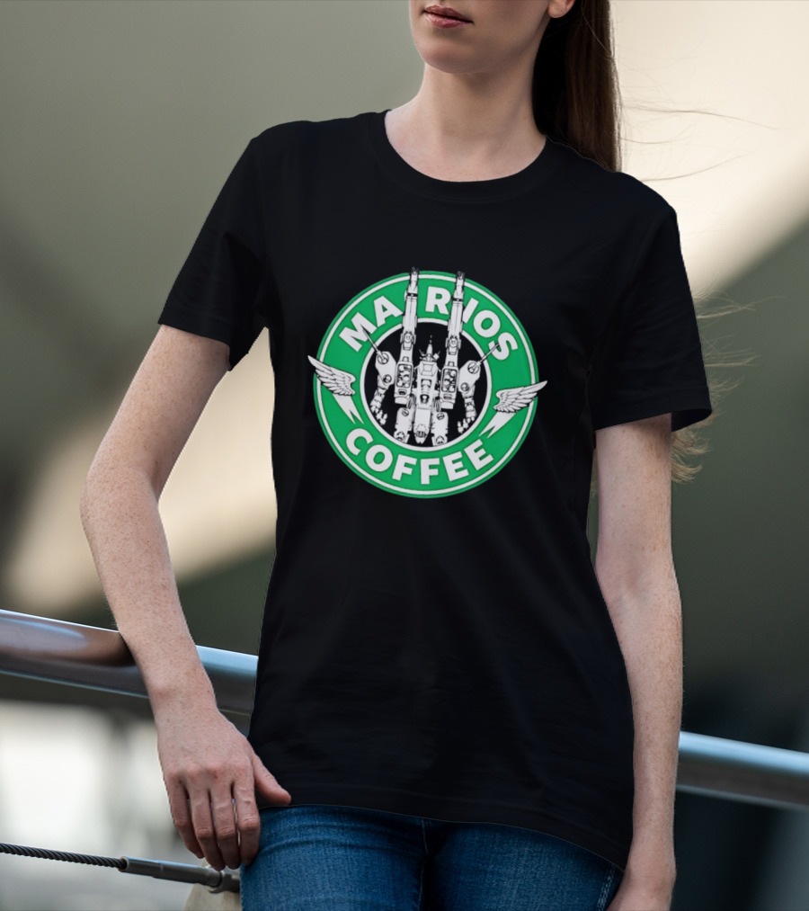 Marios Coffee Mech Robot Wings Green Circular T-Shirt