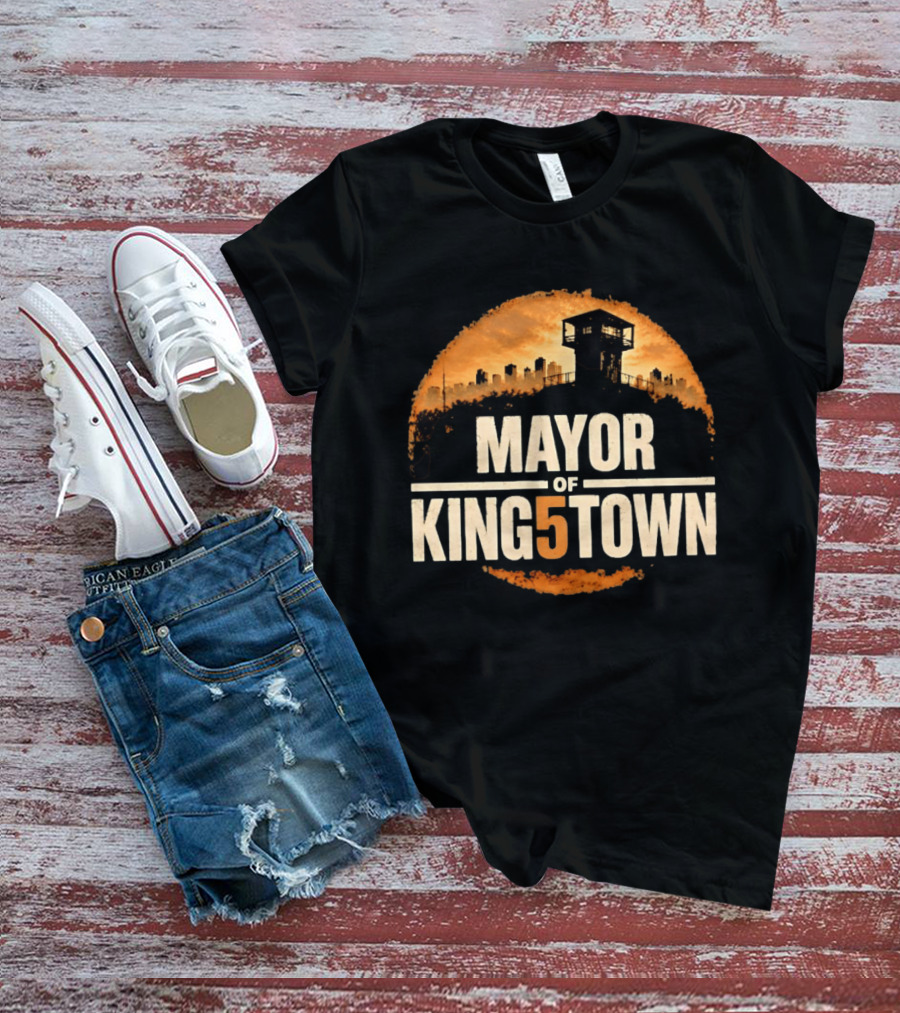 Mayor Of Kingstown Tower Silhouette Skyline Orange Circle T-Shirt