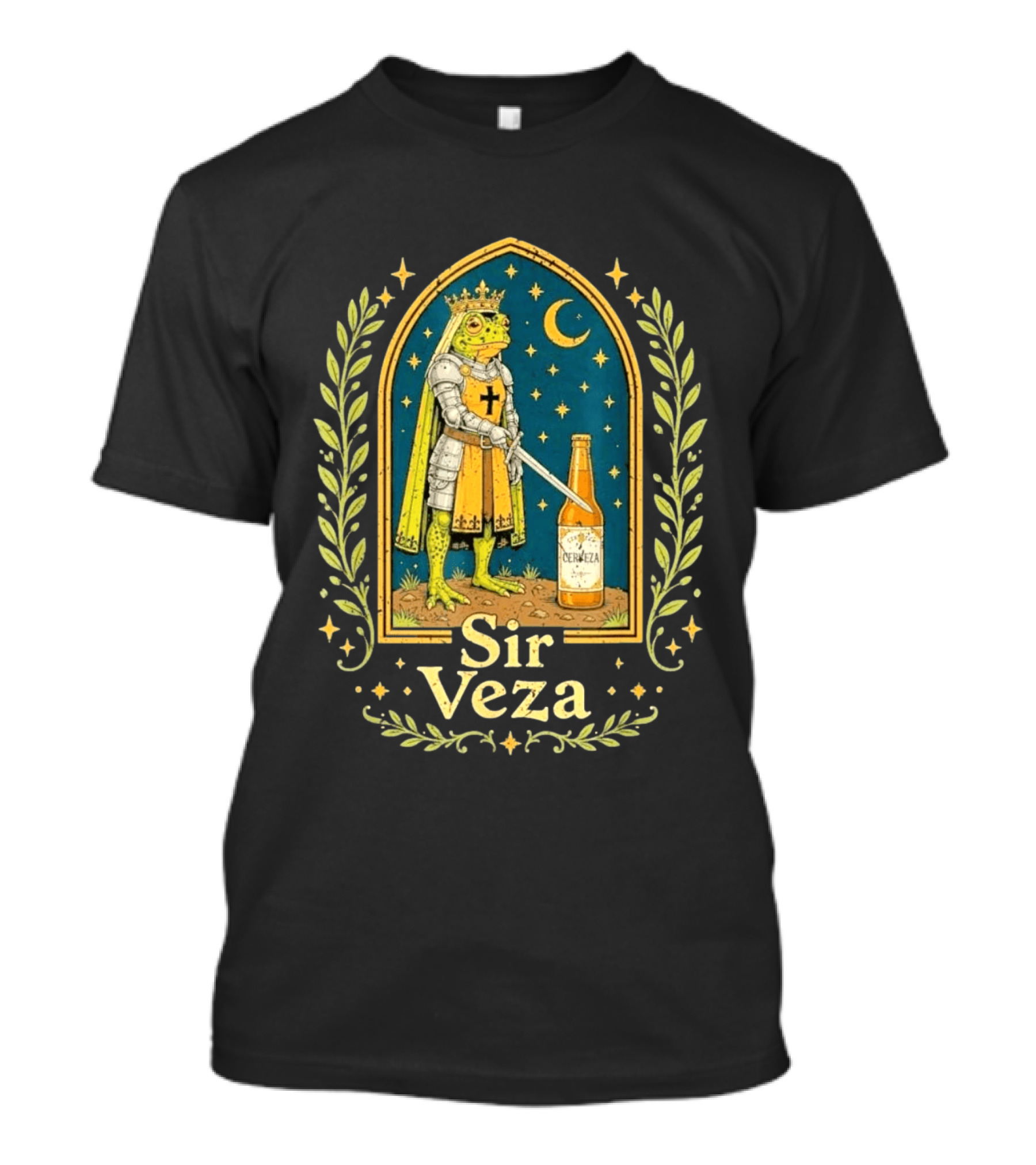 Sir Veza Frog Knight Medieval Pun Cerveza Bottle T-Shirt