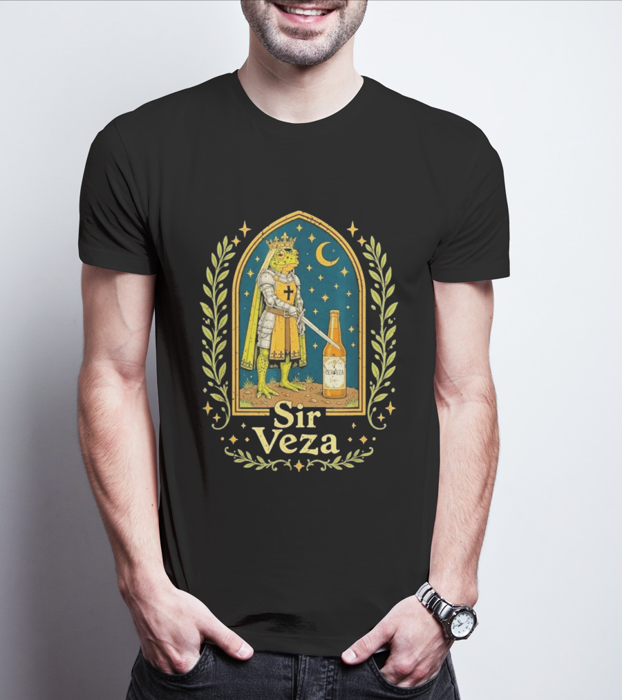 Sir Veza Frog Knight Medieval Pun Cerveza Bottle T-Shirt
