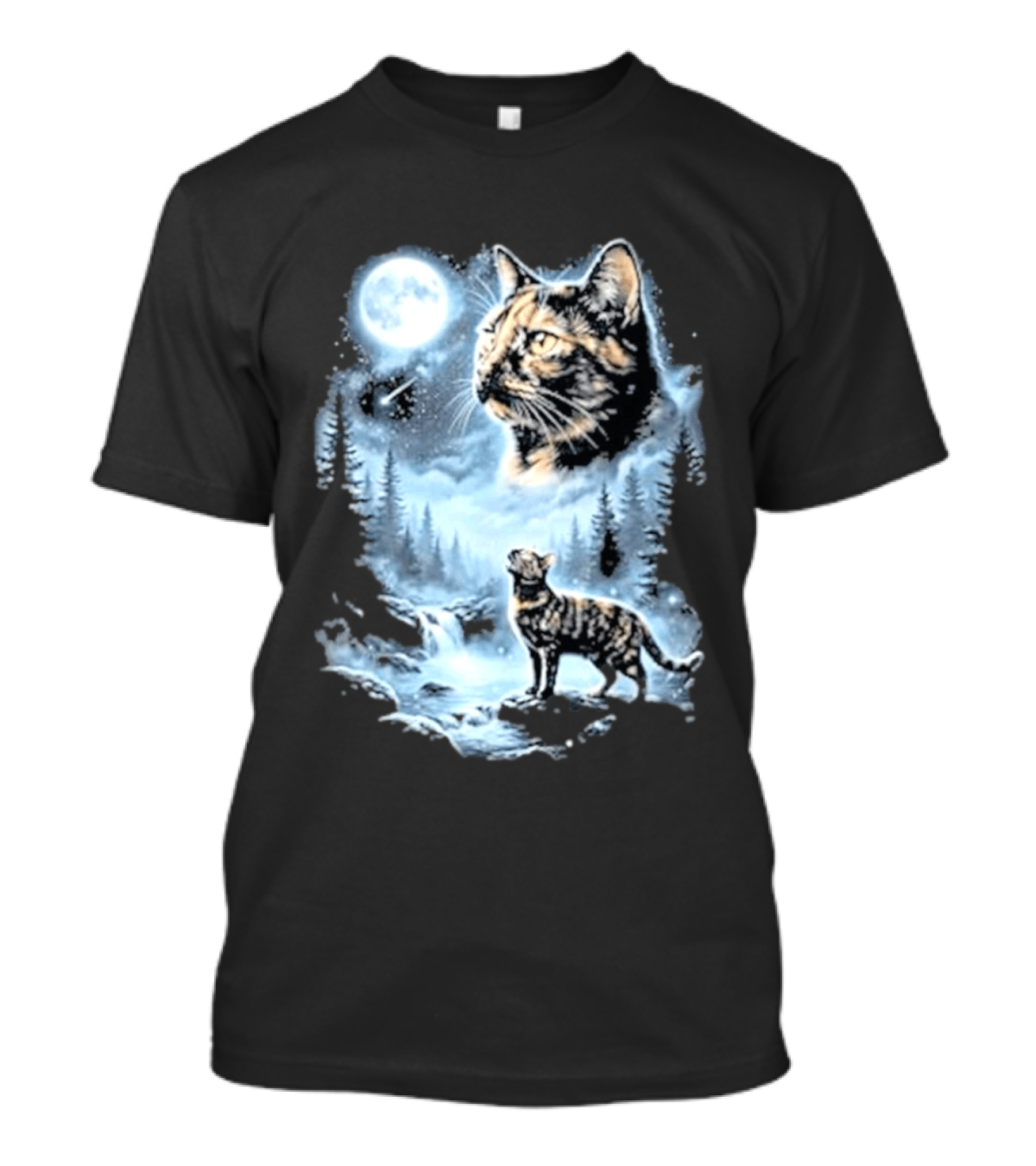 Tabby Cat Howling To The Moon Halloween Forest Scene T-Shirt
