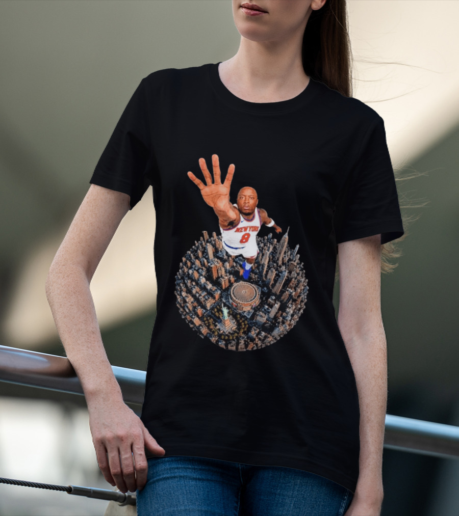 New York Basketball Player Over Cityscape Statue At Madison Square Garden T-Shirt