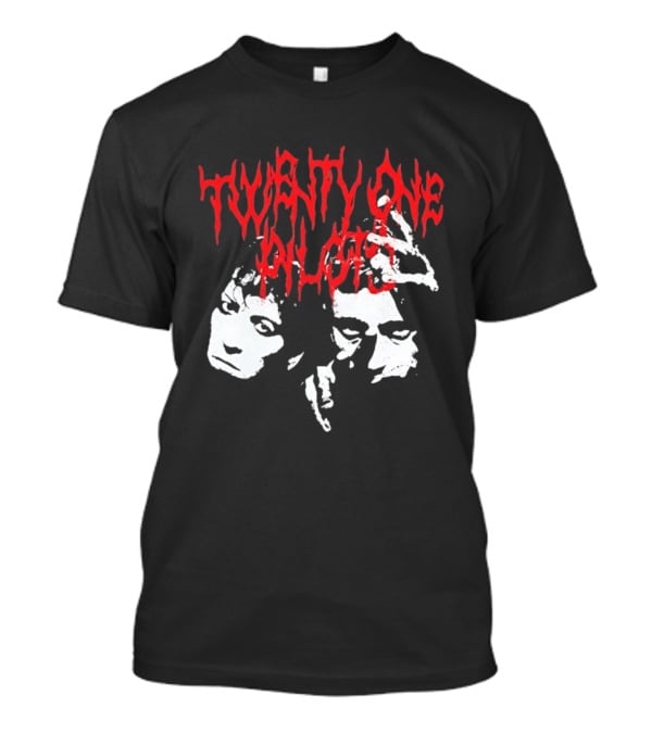 Twenty One Pilots Red Text Band Members Faces Dark Metal T-Shirt