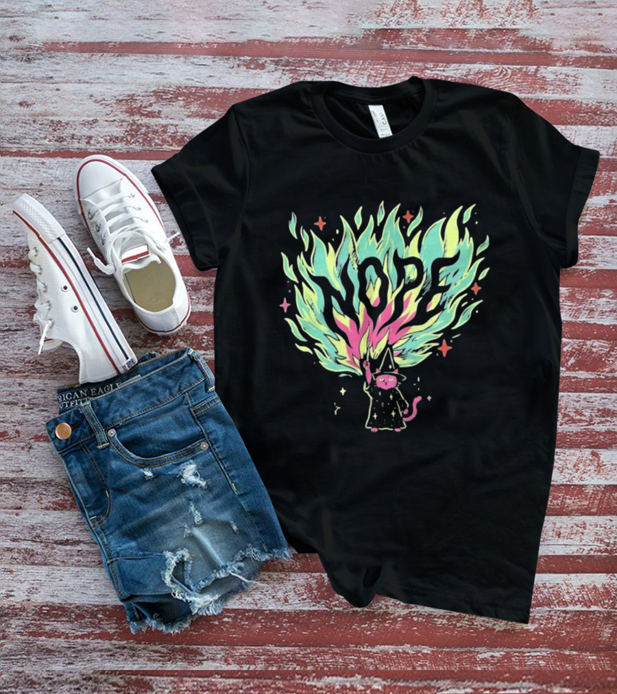 NOPE Wizard Cat Fire Magic Spell Casting Mystical Fantasy Kitten T-Shirt
