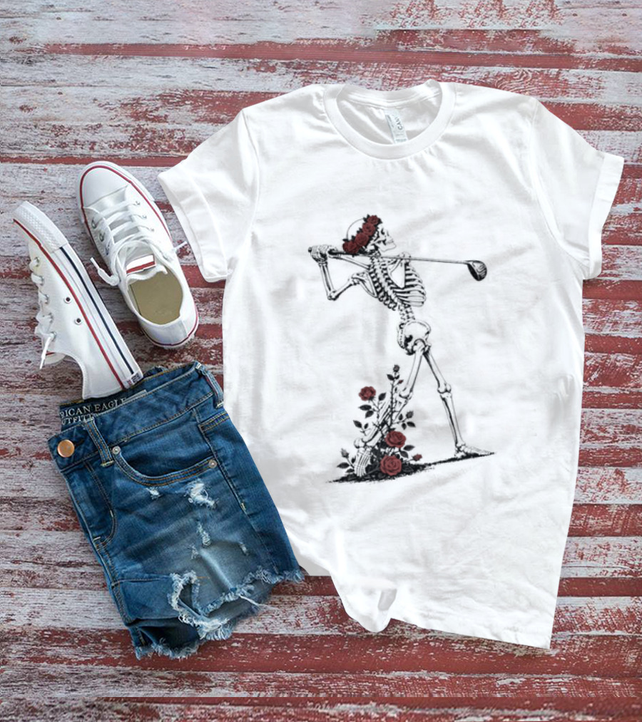 Grateful Dead Skeleton Golfer With Roses And Golf Club T-Shirt