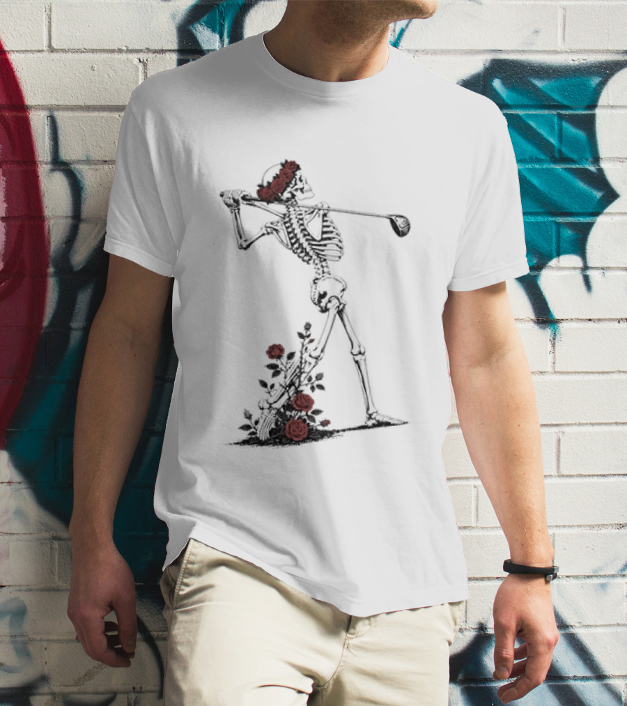 Grateful Dead Skeleton Golfer With Roses And Golf Club T-Shirt