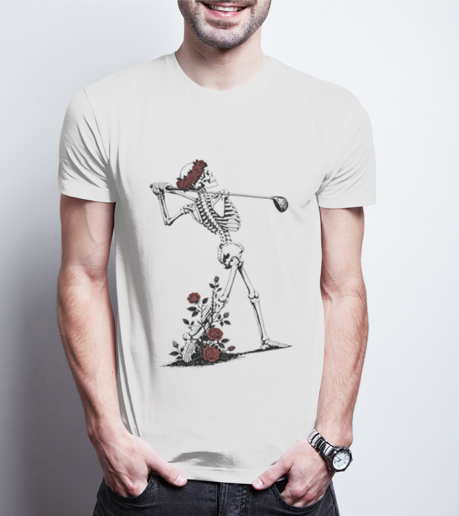 Grateful Dead Skeleton Golfer With Roses And Golf Club T-Shirt