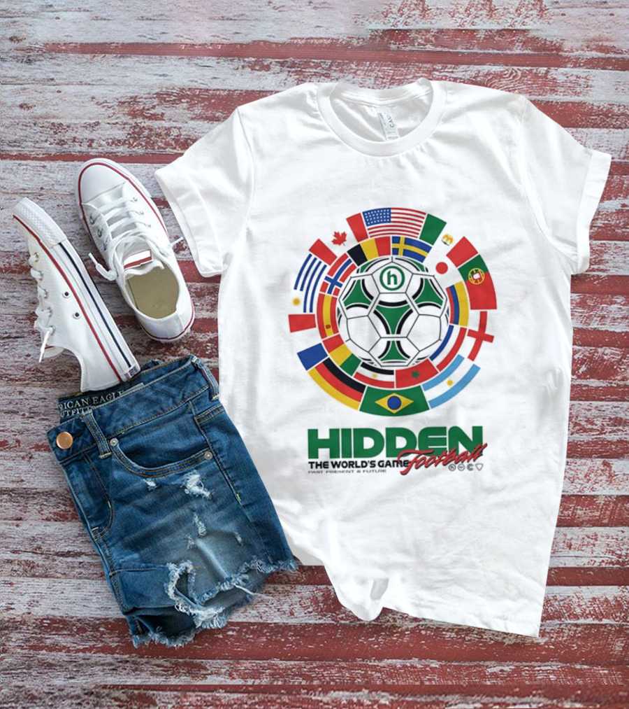 Hidden The World's Game Football Multinational Flags Circle Soccer Ball T-Shirt